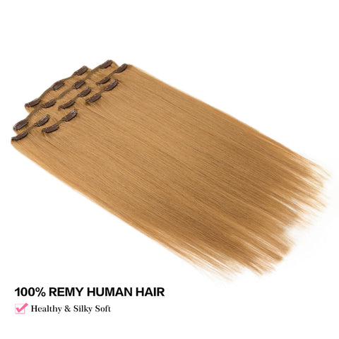 Image of Rebecca Fashion Remy Clip In Human Hair Extensions Straight Clip on Human Hair Brown Blonde Color 7 Pcs