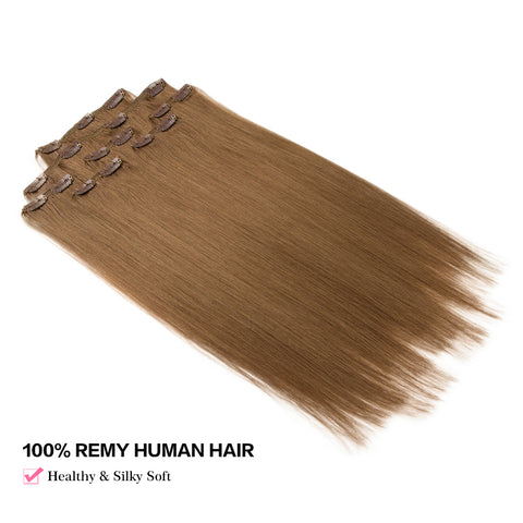 Image of Rebecca Fashion Remy Clip In Human Hair Extensions Straight Clip on Human Hair Light Brown Color 7 Pcs