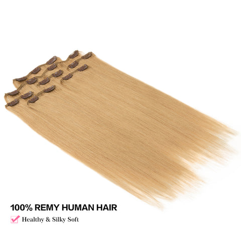Image of Rebecca Fashion Remy Clip In Human Hair Extensions Straight Clip on Human Hair Dark Blonde Color 7 Pcs