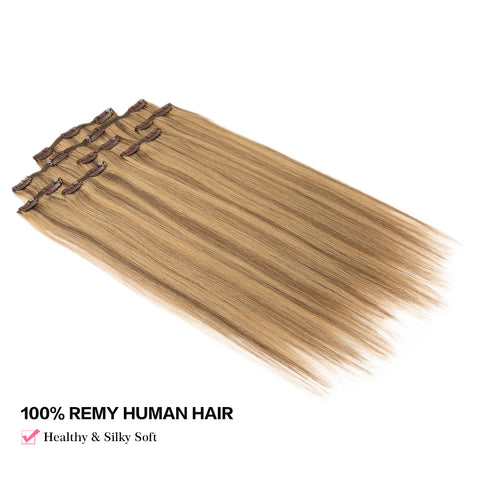 Image of Rebecca Fashion Remy Clip In Human Hair Extensions Straight Clip on Human Hair Piano Brown Blonde Color 7 Pcs