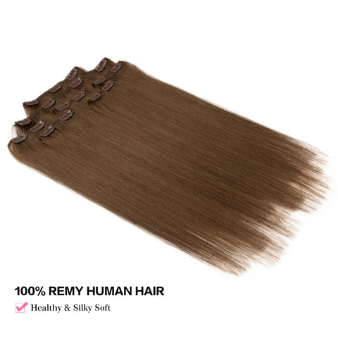 Image of Rebecca Fashion Remy Clip In Human Hair Extensions Straight Clip on Human Hair Wood Brown Color 7 Pcs