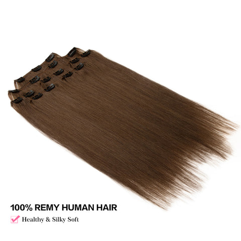 Image of Rebecca Fashion Remy Clip In Human Hair Extensions Straight Clip on Human Hair Brown Color 7 Pcs
