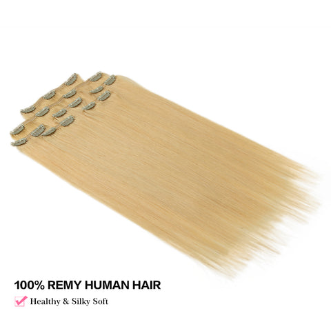 Image of Rebecca Fashion Remy Clip In Human Hair Extensions Straight Clip on Human Hair 613 Blonde Color 7 Pcs