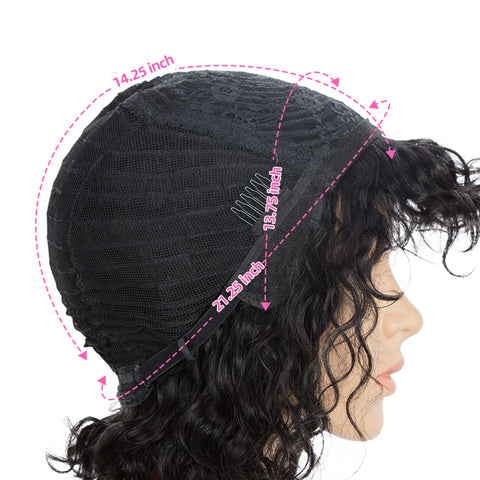 Image of Rebecca Fashion Short Human Hair Bob Wigs with Bangs Curly Wavy Wig for Black Women Natural Black Color Wigs with Curly Bangs