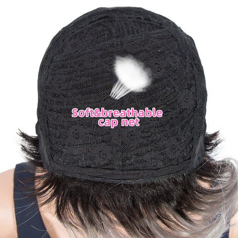 Image of Rebecca Fashion Human Hair Wigs For Women Pixie Cut Wigs 9 Inch Curly Wig Grey Color