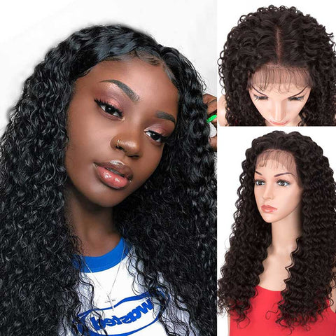 Image of Rebecca Fashion 13x4 Lace Front Wigs Human Hair Deep Wave Wigs 150% Density Natural Black Color