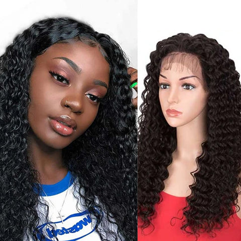 Image of Rebecca Fashion 13x4 Lace Front Wigs Human Hair Deep Wave Wigs 150% Density Natural Black Color