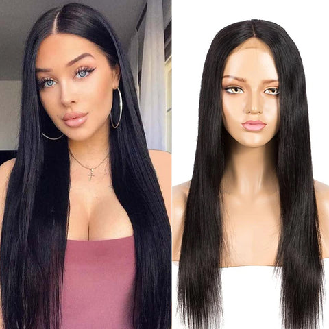 Image of Rebecca Fashion 4x4 Lace Closure Wigs 100% Straight Human Hair Wigs For Black Women 150% Density Natural Black Color