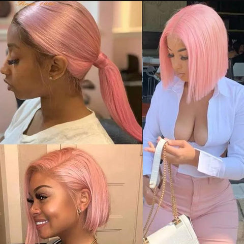 Image of Rebecca Fashion 4*4 Lace Closure Pink Straight Hair Wig 150% Density Colored Wigs