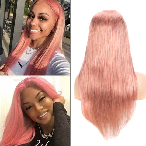 Image of Rebecca Fashion 4*4 Lace Closure Pink Straight Hair Wig 150% Density Colored Wigs
