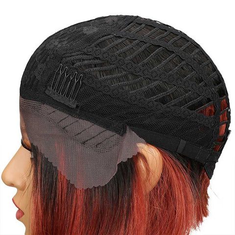 Image of Rebecca Fashion Straight Bob Wig With Middle Part 10 Inch Ombre Color Lace Wigs