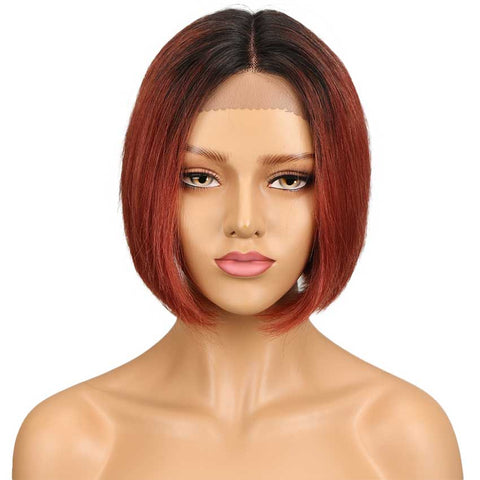 Image of Rebecca Fashion Straight Bob Wig With Middle Part 10 Inch Ombre Color Lace Wigs