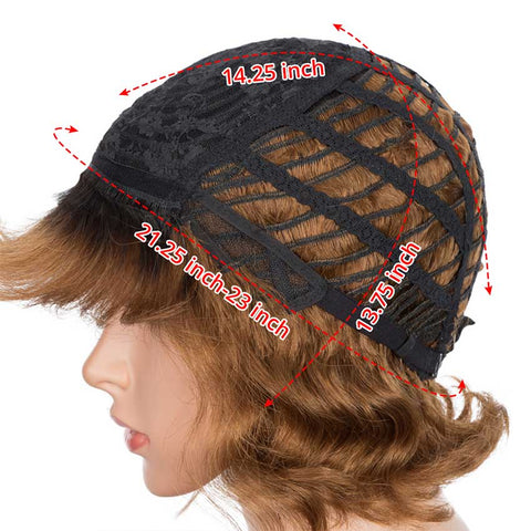 Image of Rebecca Fashion Short Deep Wave Wig Ombre Brown Wigs With Bangs 130% Density