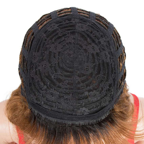 Image of Rebecca Fashion Short Deep Wave Wig Ombre Brown Wigs With Bangs 130% Density