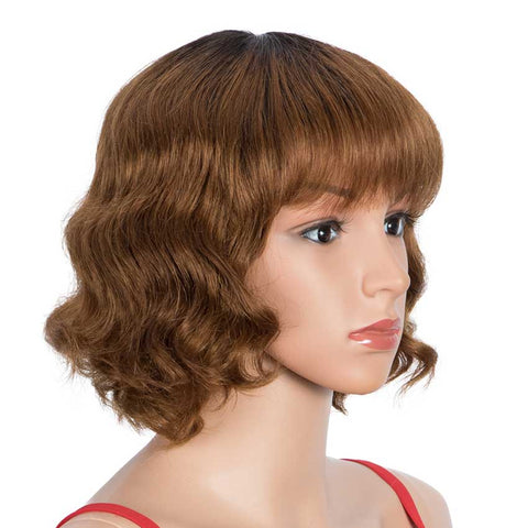 Image of Rebecca Fashion Short Deep Wave Wig Ombre Brown Wigs With Bangs 130% Density