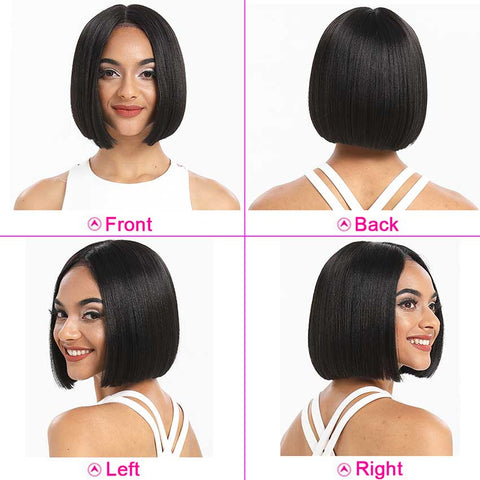 Image of Rebecca Fashion Straight Middle Part Lace Wig Short Human Hair Black Wigs