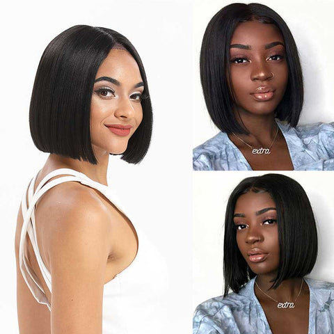 Image of Rebecca Fashion Straight Middle Part Lace Wig Short Human Hair Black Wigs