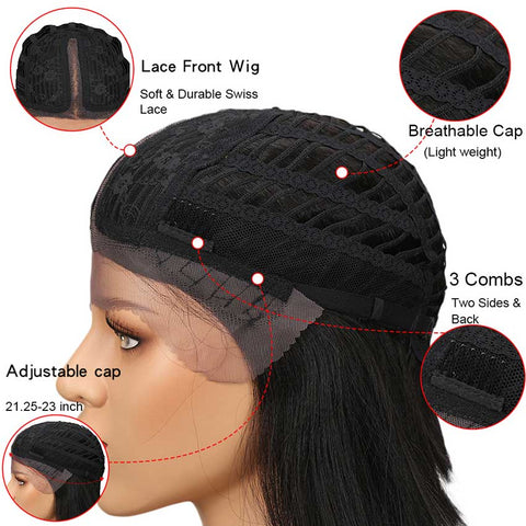 Image of Rebecca Fashion Straight Middle Part Lace Wig Short Human Hair Black Wigs