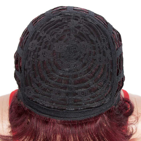 Image of Rebecca Fashion Wine Red Short Wavy Wig Human Hair 9 inch 99J Wigs With Bangs