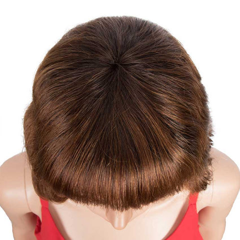 Image of Rebecca Fashion Deep Wavy Bob Wigs With Bangs Human Hair 9 Inch Brown Short Wig