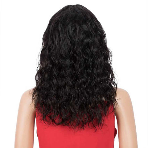 Image of Rebecca Fashion 16 inch Natural Black Curly Wavy Human Hair Wigs With Bangs