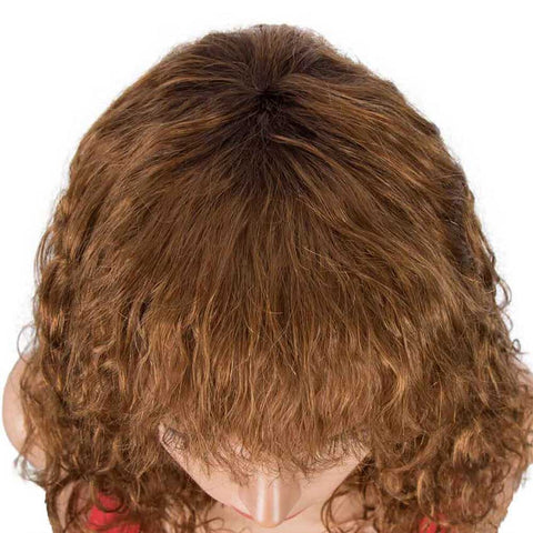 Image of Rebecca Fashion Curly Wavy Wigs With Bangs 16 inch Basic Cap Human Hair Wig