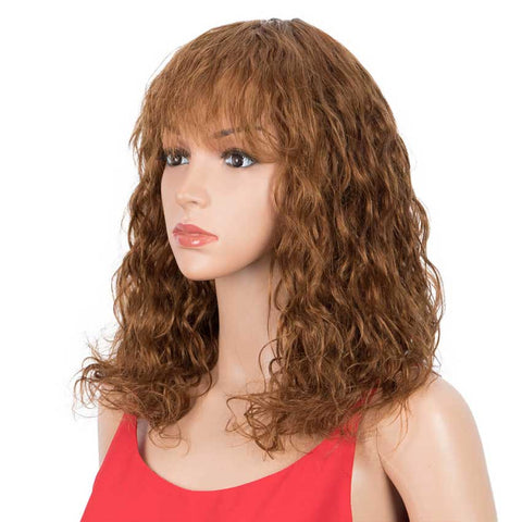 Image of Rebecca Fashion Curly Wavy Wigs With Bangs 16 inch Basic Cap Human Hair Wig