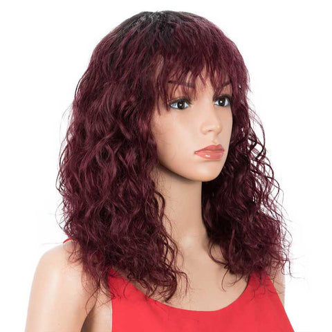 Image of Rebecca Fashion Dark Red Wig Natural Wavy Wig 16 inch Human Hair Wigs With Bangs