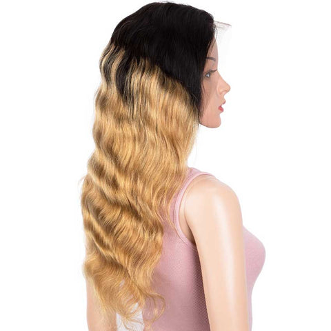 Image of Rebecca Fashion 13x4 Lace Front Wigs Body Wave Human Hair 150% Density Black To Blonde Color