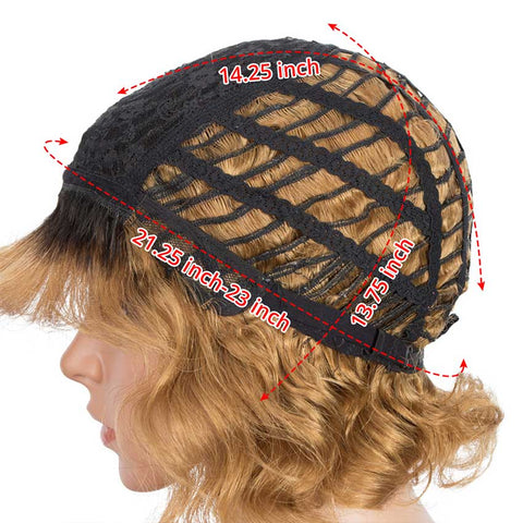 Image of Rebecca Fashion Short Deep Wavy Human Hair Wig With Bangs Black Roots Ombre Wig