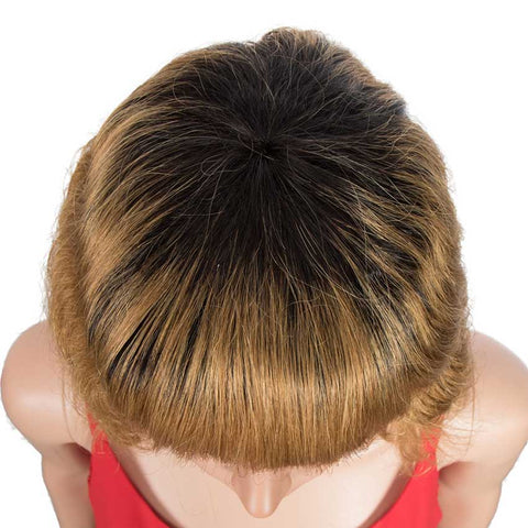 Image of Rebecca Fashion Short Deep Wavy Human Hair Wig With Bangs Black Roots Ombre Wig