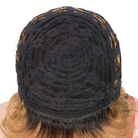 Image of Rebecca Fashion Short Deep Wavy Human Hair Wig With Bangs Black Roots Ombre Wig