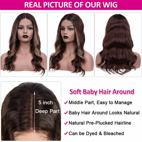 Image of Rebecca Fashion Ombre Brown HD Lace Front Wigs Human Hair Body Wave Wigs Middle Part