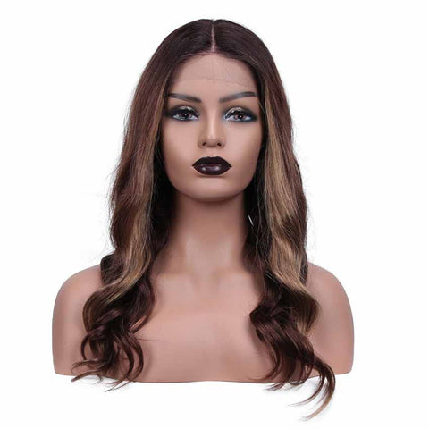 Image of Rebecca Fashion Ombre Brown HD Lace Front Wigs Human Hair Body Wave Wigs Middle Part