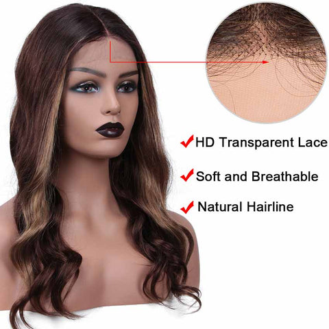 Image of Rebecca Fashion Ombre Brown HD Lace Front Wigs Human Hair Body Wave Wigs Middle Part