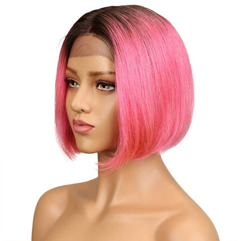 Image of Rebecca Fashion Ombre Pink Bob Wig Middle Part 10 Inch Virgin Human Hair Wigs