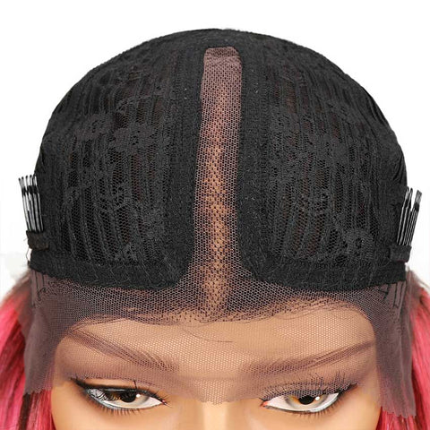 Image of Rebecca Fashion Ombre Pink Bob Wig Middle Part 10 Inch Virgin Human Hair Wigs