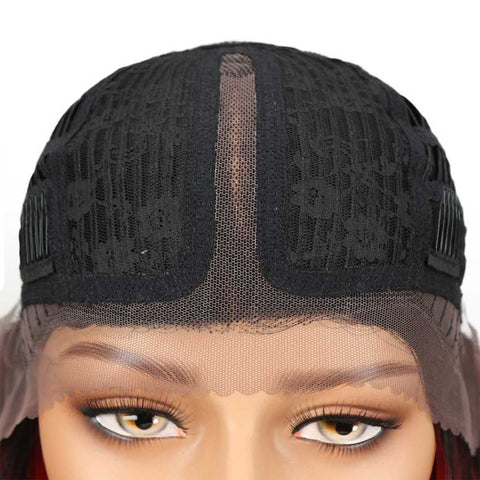 Image of Rebecca Fashion Ombre Red Bob Wig 10 Inch Middle Part 100% Virgin Human Hair Wigs