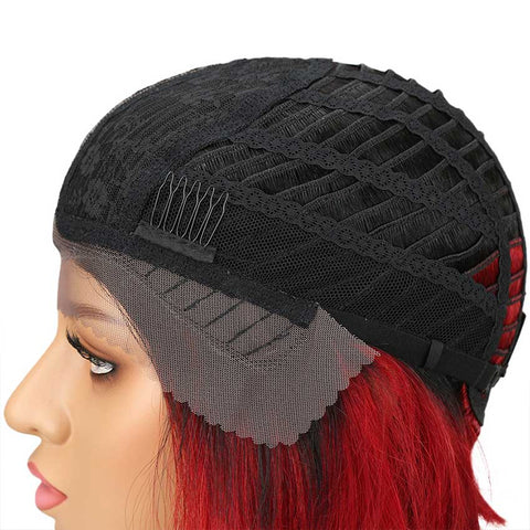 Image of Rebecca Fashion Ombre Red Bob Wig 10 Inch Middle Part 100% Virgin Human Hair Wigs