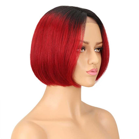 Image of Rebecca Fashion Ombre Red Bob Wig 10 Inch Middle Part 100% Virgin Human Hair Wigs