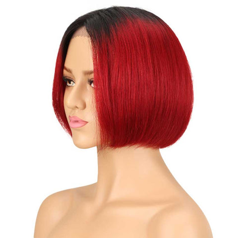 Image of Rebecca Fashion Ombre Red Bob Wig 10 Inch Middle Part 100% Virgin Human Hair Wigs