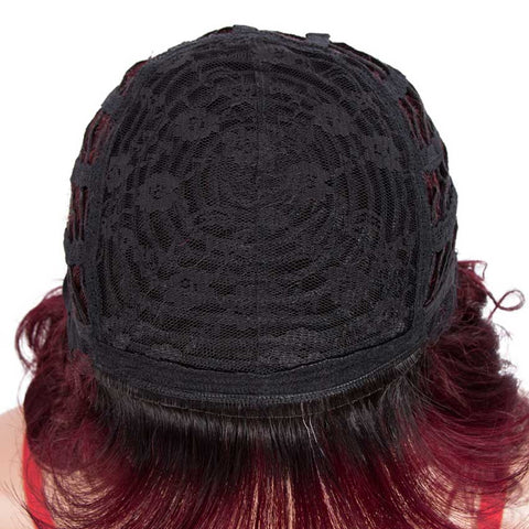 Image of Rebecca Fashion Ombre Red Wigs Short Deep Wavy Human Hair Wig With Bangs