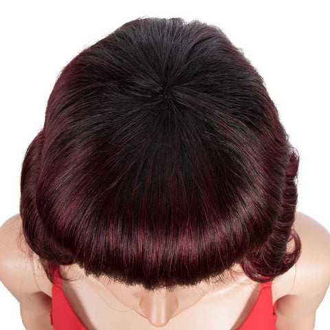 Image of Rebecca Fashion Ombre Red Wigs Short Deep Wavy Human Hair Wig With Bangs