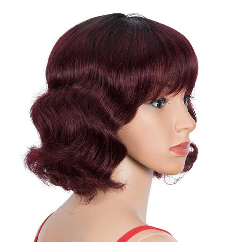 Image of Rebecca Fashion Ombre Red Wigs Short Deep Wavy Human Hair Wig With Bangs