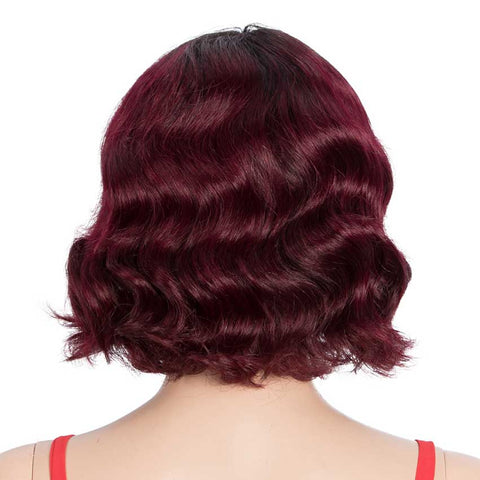 Image of Rebecca Fashion Ombre Red Wigs Short Deep Wavy Human Hair Wig With Bangs