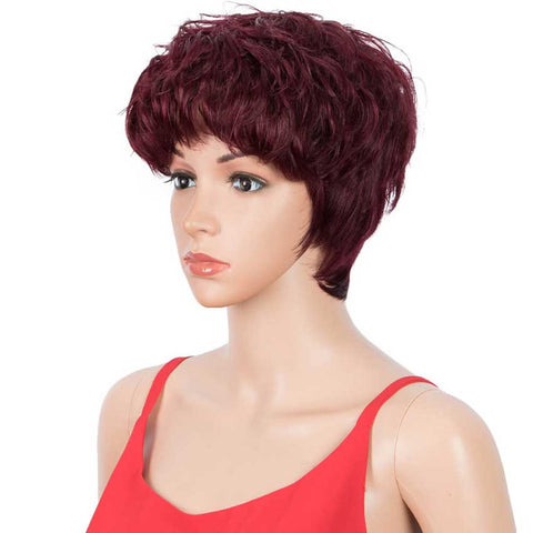 Image of Rebecca Fashion Red Wine Pixie Cut Short Wig Human Hair Wigs 9 inch