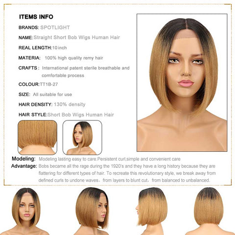 Image of Rebecca Fashion Short Bob Ombre Wig Lace Part 10 inch 130% Density Human Hair Wigs