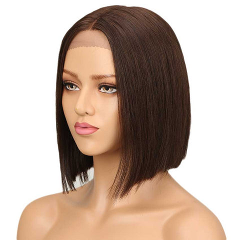 Image of Rebecca Fashion Short Bob Lace Front Wigs Human Hair 10 inch Dark brown Color