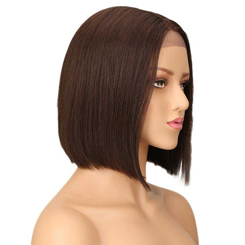 Image of Rebecca Fashion Short Bob Lace Front Wigs Human Hair 10 inch Dark brown Color