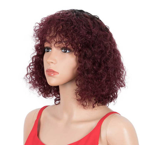 Image of Rebecca Fashion Bob Wig With Bangs 10 inch Human Hair Curly Wavy Wigs